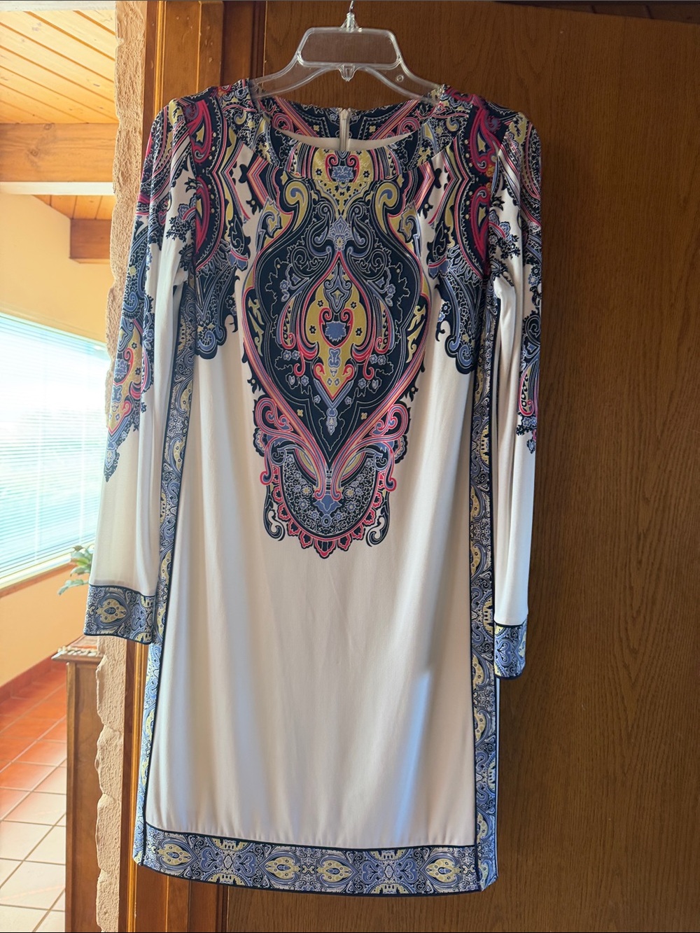 Donna Morgan Women's White Paisley-Print Long Sleeve Shift Dress